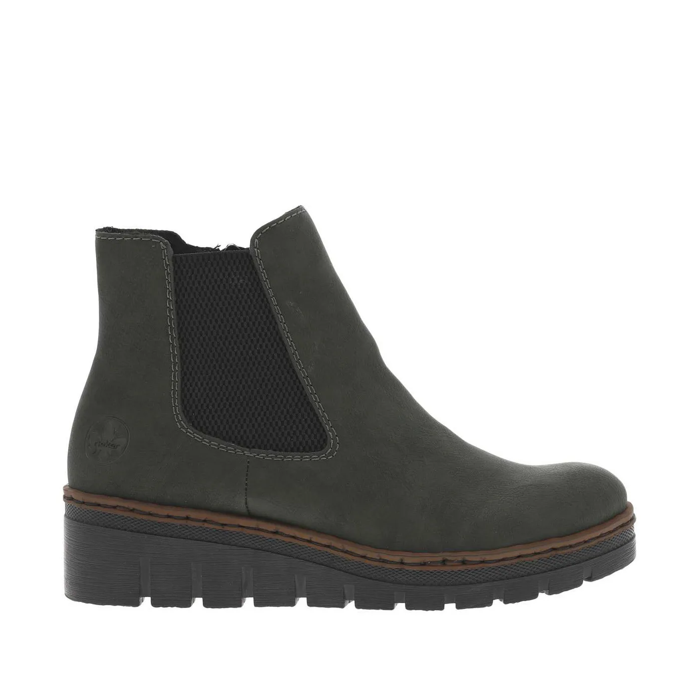 Boots à bout rond en cuir nubuck kaki, semi-compensée et à soufflet élastiqué