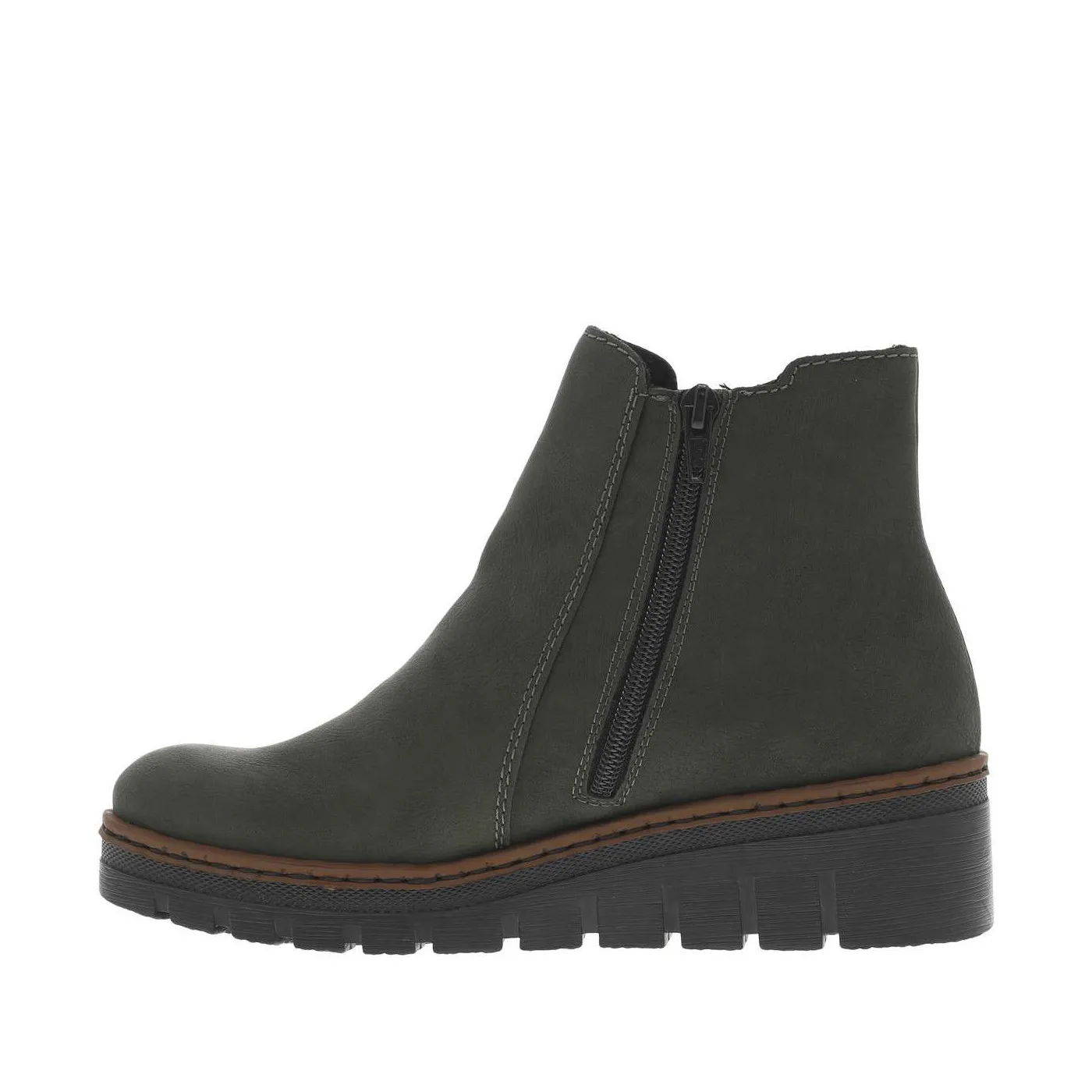Boots à bout rond en cuir nubuck kaki, semi-compensée et à soufflet élastiqué