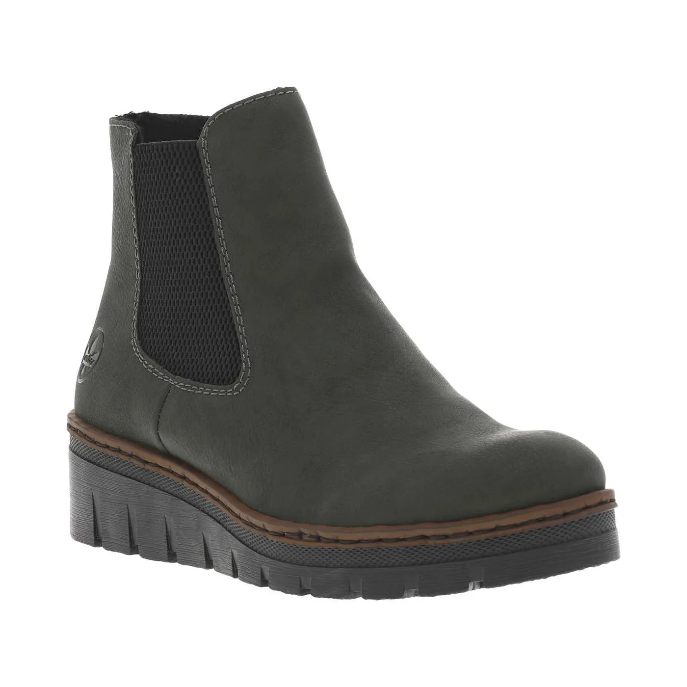 Boots à bout rond en cuir nubuck kaki, semi-compensée et à soufflet élastiqué