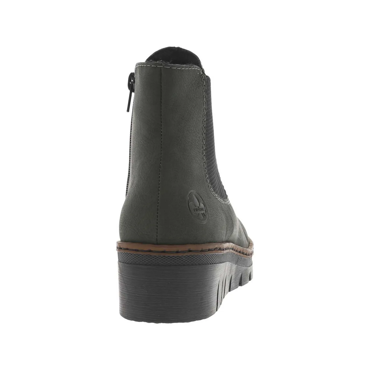 Boots à bout rond en cuir nubuck kaki, semi-compensée et à soufflet élastiqué
