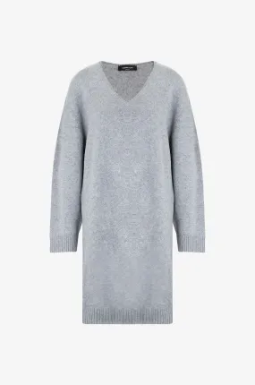 Mini robe pull ample en laine mélangée à col V et détails ajourés