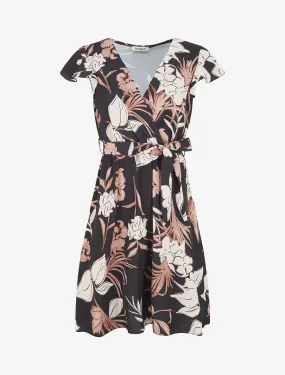 Robe mi-longue évasée imprimé fleuri - Noir