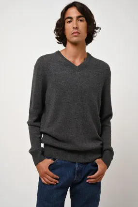 VICTOR pull col v 4 fils anthracite chiné 100% cachemire
